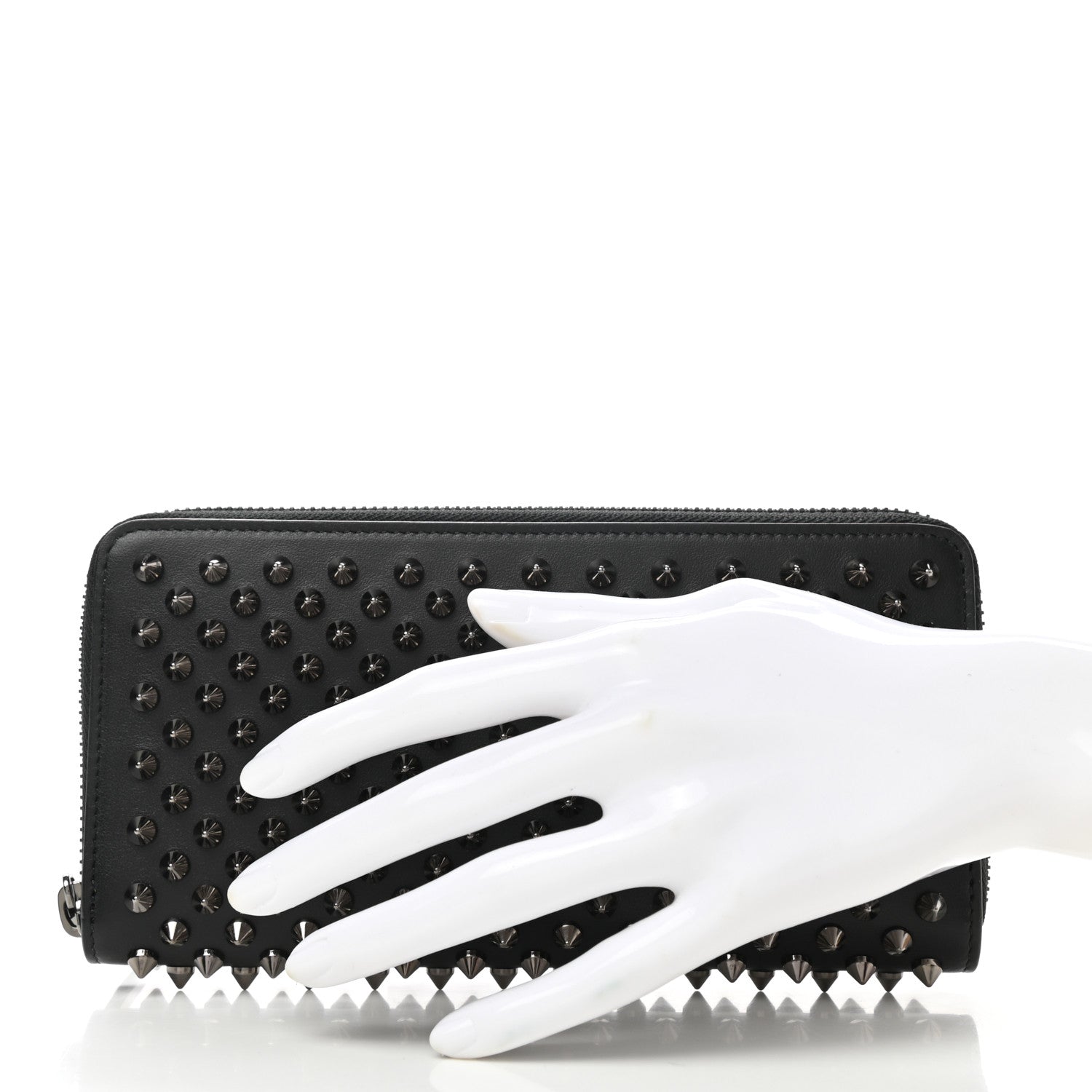 Christian Louboutin Calfskin Panettone Spiked Zip Around Wallet Black 2 of 7