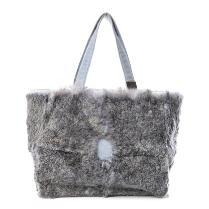Chanel Suede Rabbit Fur Tote with Cosmetic Pouch Blue 1 of 16