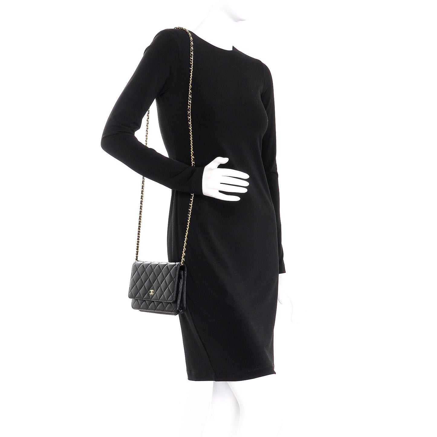 Lambskin Quilted Wallet On Chain WOC Black