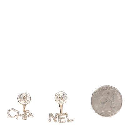 Chanel Pearl Crystal Logo Earrings Gold Pearly White 2 of 5