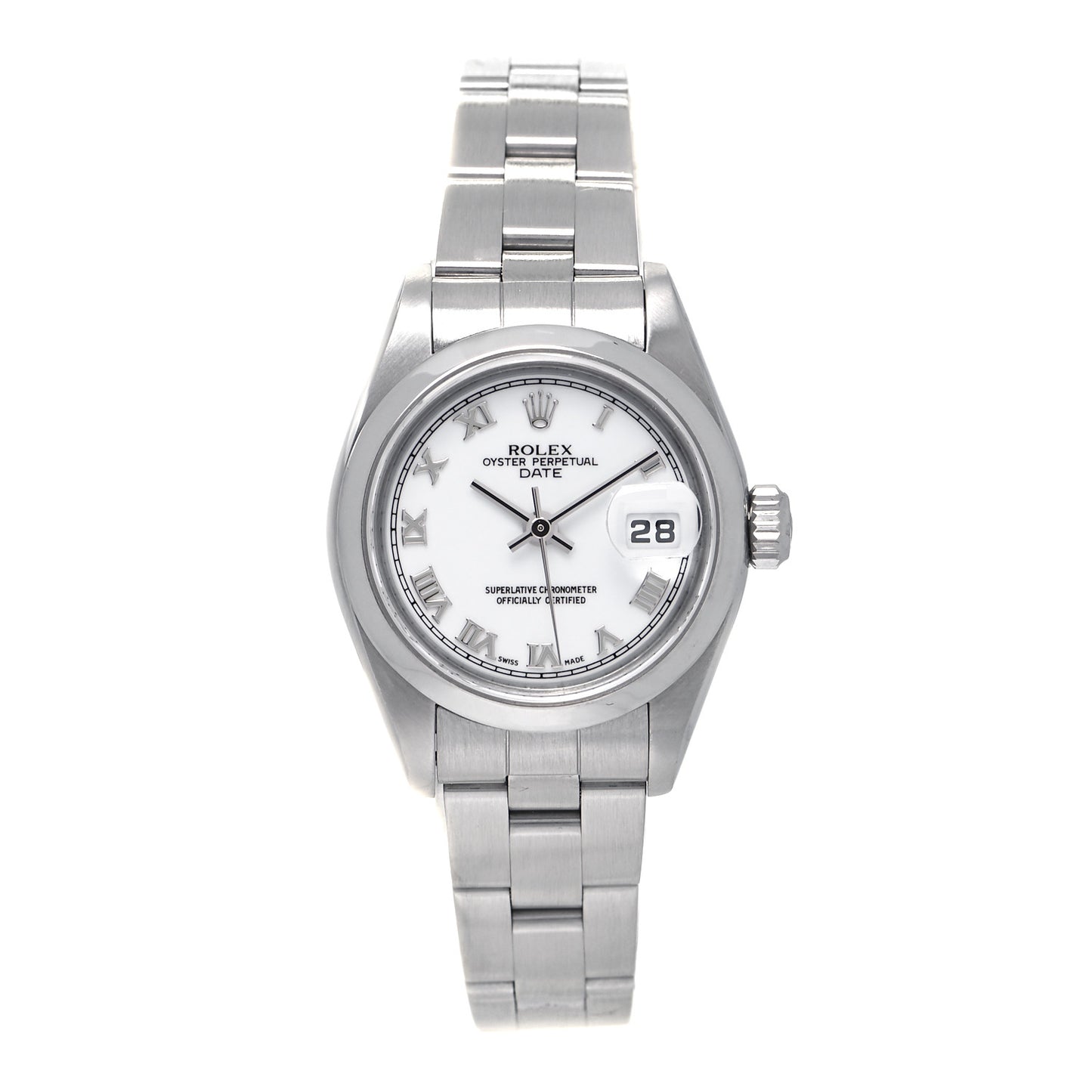Stainless Steel 26mm Oyster Perpetual Date Watch White Roman 79160