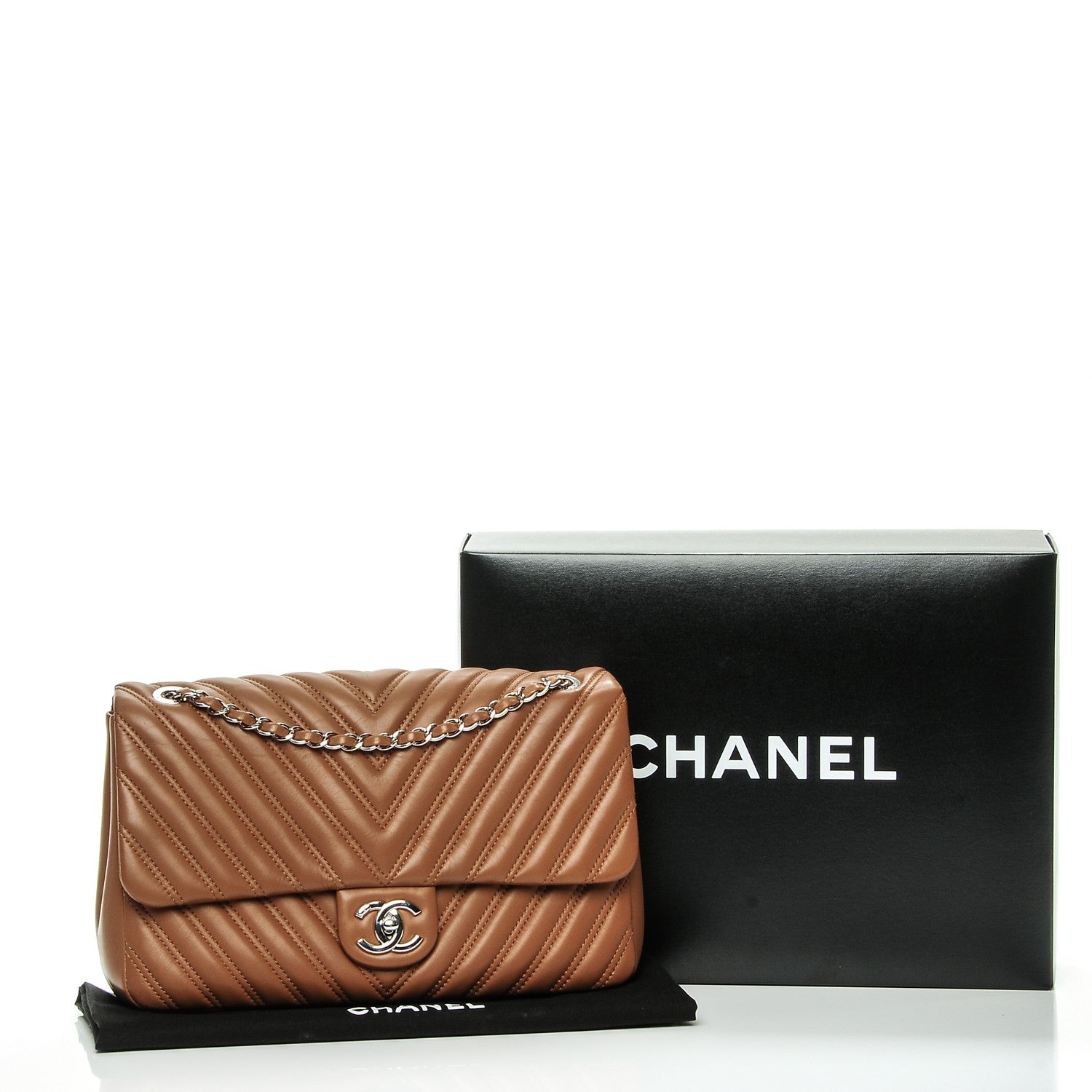 Chanel Lambskin Chevron Double Stitch Jumbo Single Flap Camel 8 of 8