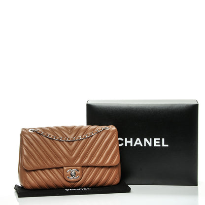 Chanel Lambskin Chevron Double Stitch Jumbo Single Flap Camel 8 of 8