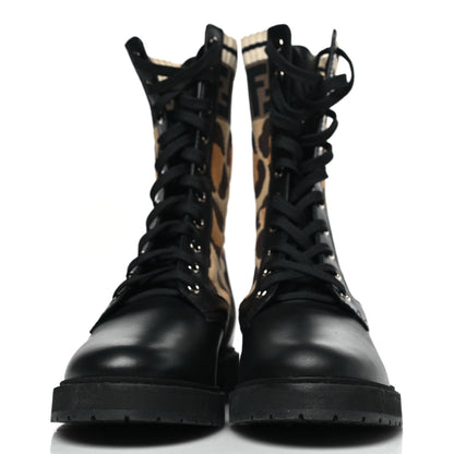 Fendi Calfskin Stretch Fabric FF Leopard Rockoko Biker Boots 39.5 Black 3 of 8