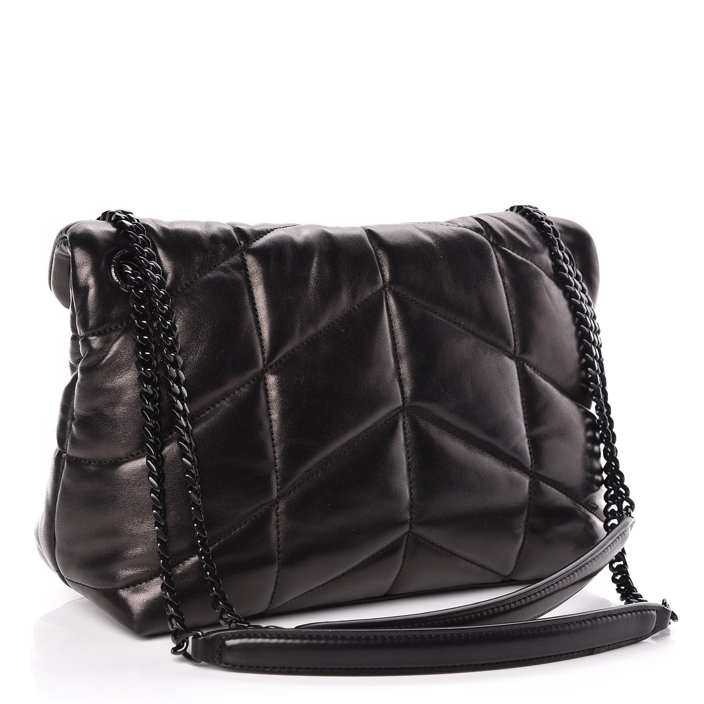 Lambskin Quilted Small Loulou Puffer Monogram Chain Satchel Black