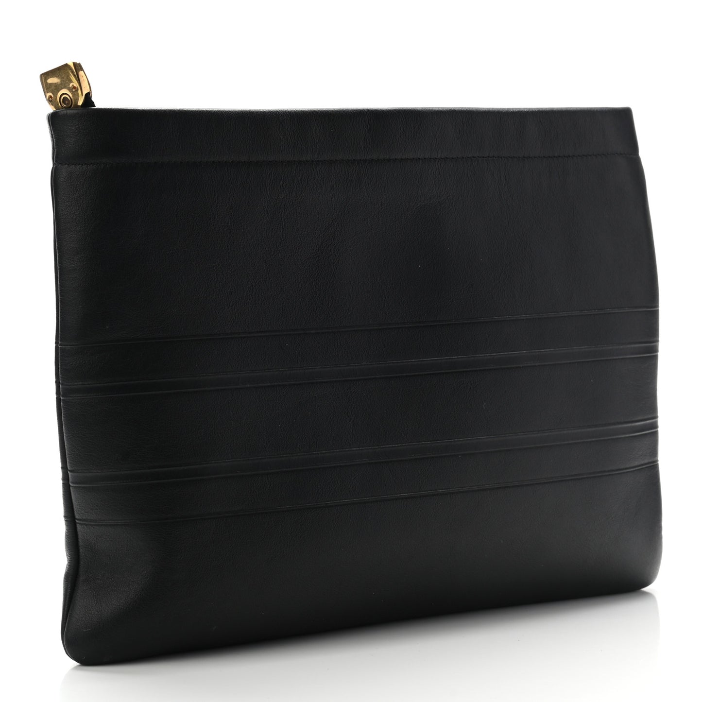 Calfskin Medium Diordouble Zip Pouch Black