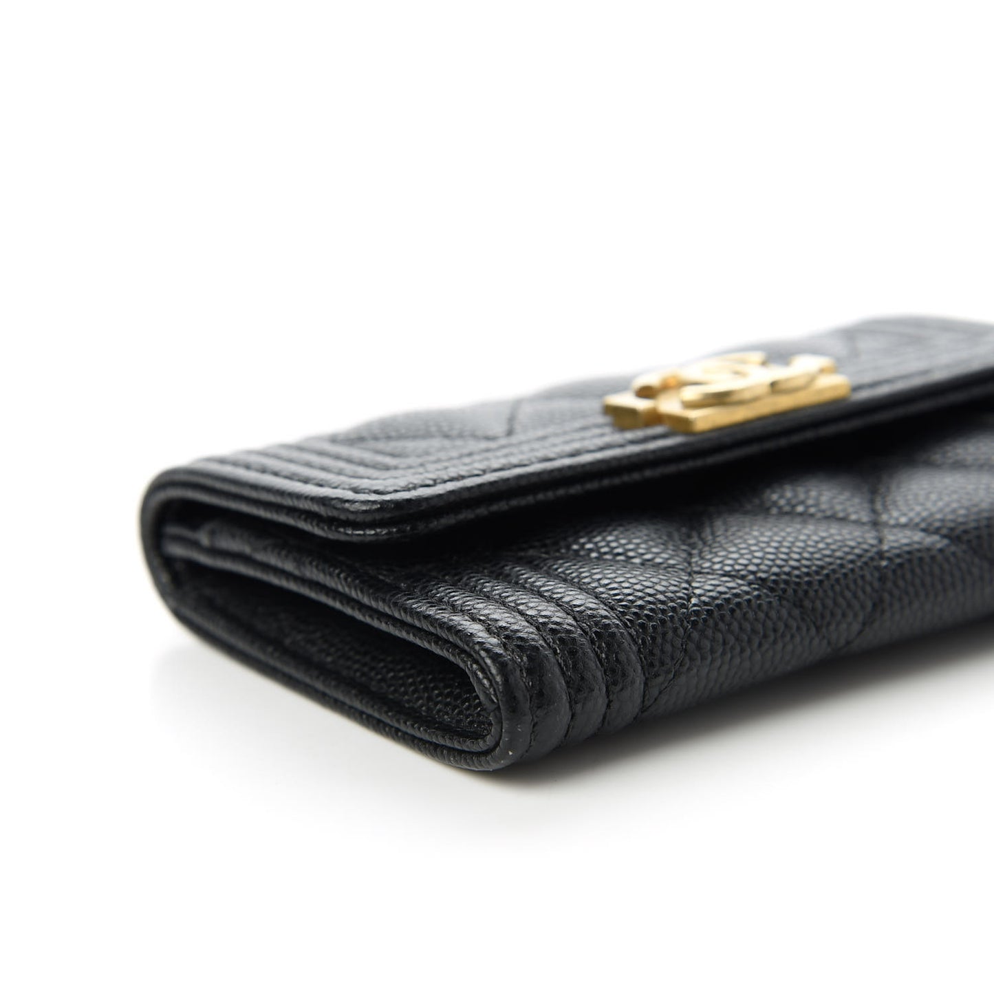 Caviar Quilted Boy Flap Card Holder Black