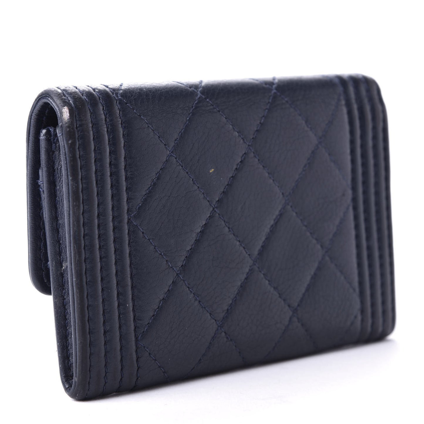 Calfskin Quilted Boy Flap Card Holder Wallet Blue