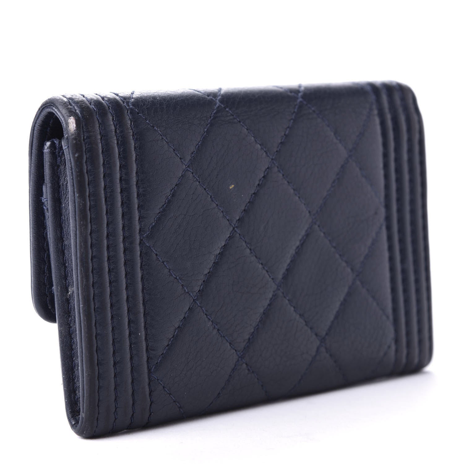 Chanel Calfskin Quilted Boy Flap Card Holder Wallet Blue 3 of 9