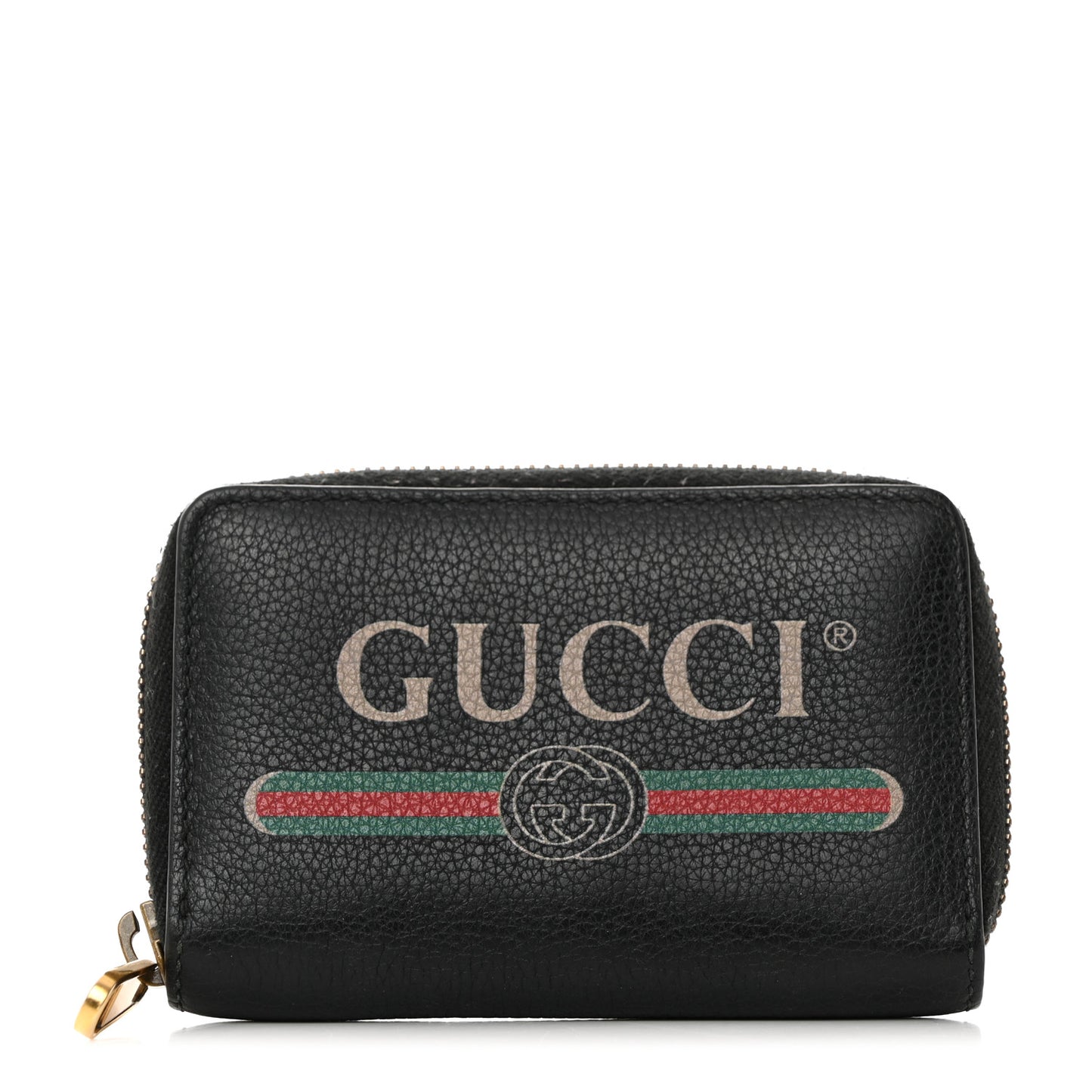 Calfskin Logo Zip Around Card Case Black
