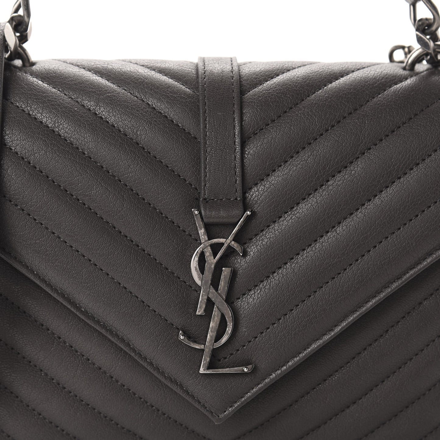 Sheepskin Matelasse Chevron Monogram Medium College Bag Asphalt