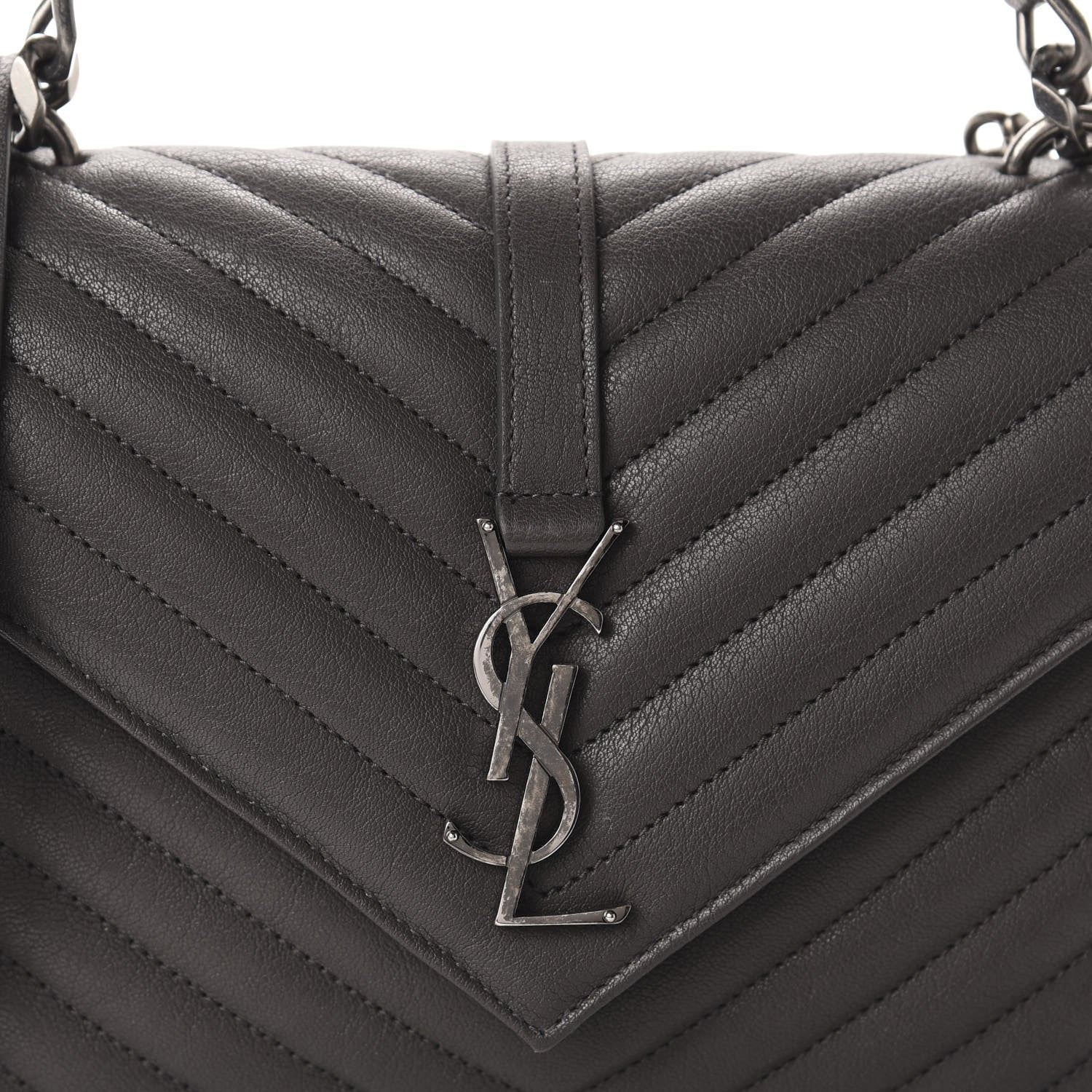 Saint Laurent Sheepskin Matelasse Chevron Monogram Medium College Bag Asphalt 13 of 13