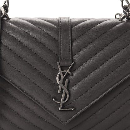 Saint Laurent Sheepskin Matelasse Chevron Monogram Medium College Bag Asphalt 13 of 13