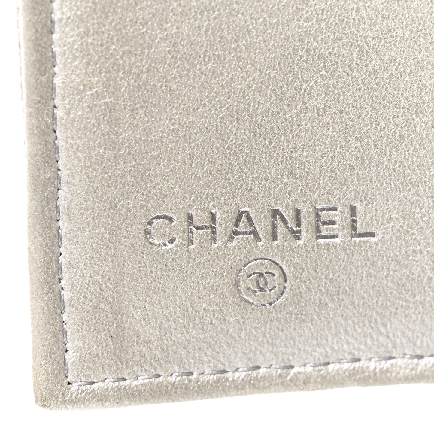 Metallic Caviar Quilted Double Flap Wallet Silver