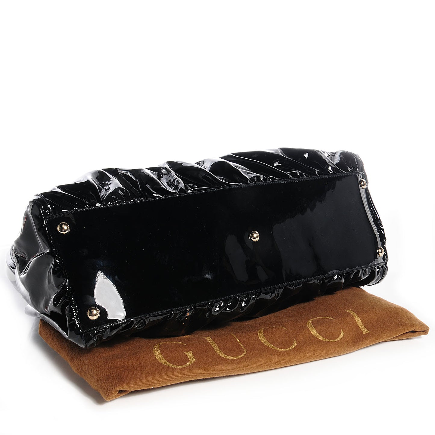 Patent D Gold Large Shoulder Bag Black