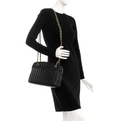 Chanel Lambskin Chevron Quilted Camera Case Black 2 of 9