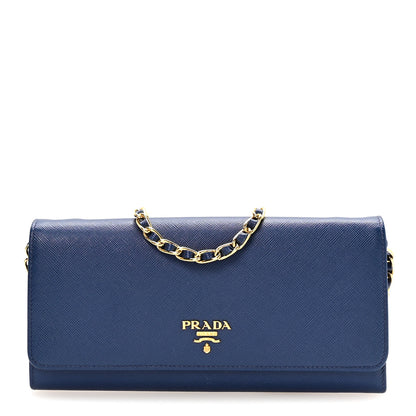 Prada Saffiano Metal Oro Chain Wallet Bleuette 1 of 10