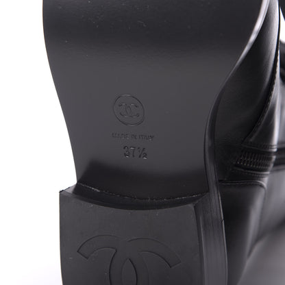 Chanel Calfskin Lace Up Combat Boots 37.5 Black 7 of 8
