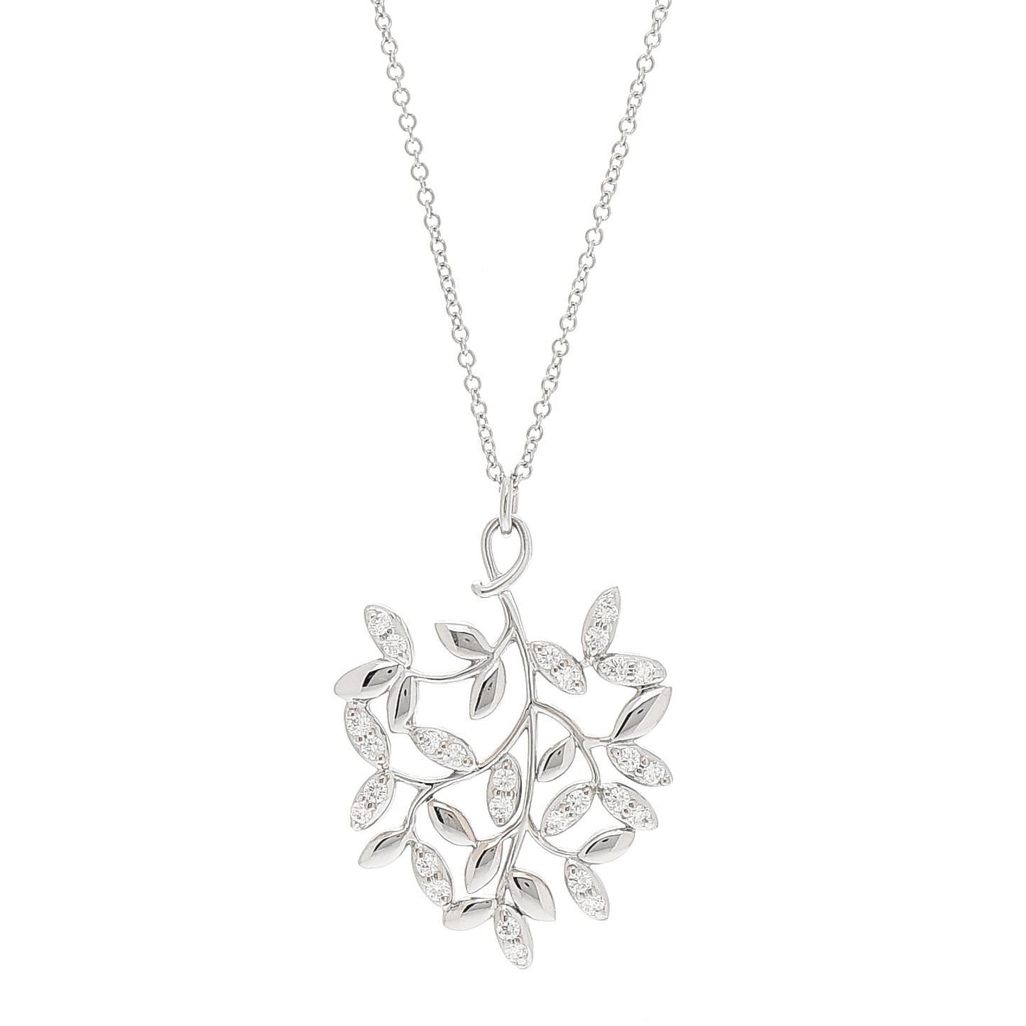 18K White Gold Diamond Paloma Picasso Olive Leaf Pendant Necklace