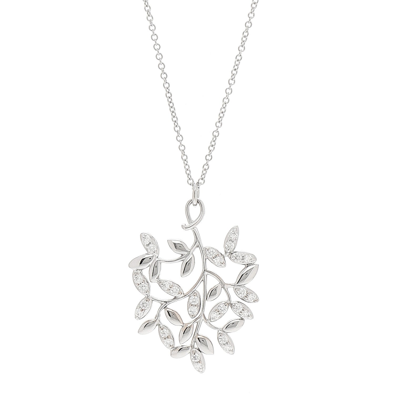 Tiffany 18K White Gold Diamond Paloma Picasso Olive Leaf Pendant Necklace 4 of 7