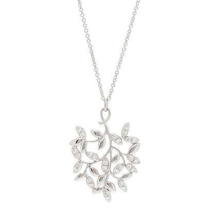 Tiffany 18K White Gold Diamond Paloma Picasso Olive Leaf Pendant Necklace 4 of 7