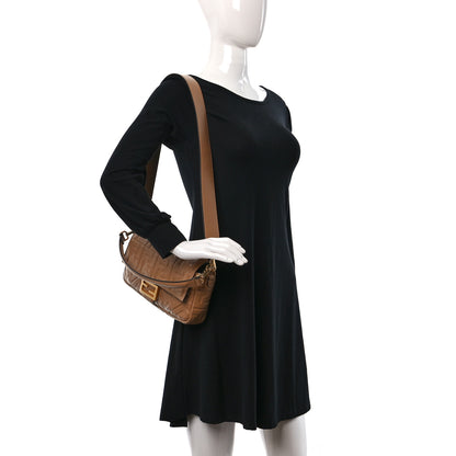 Fendi Nappa FF 1974 Embossed Baguette Miele Scuro 2 of 10
