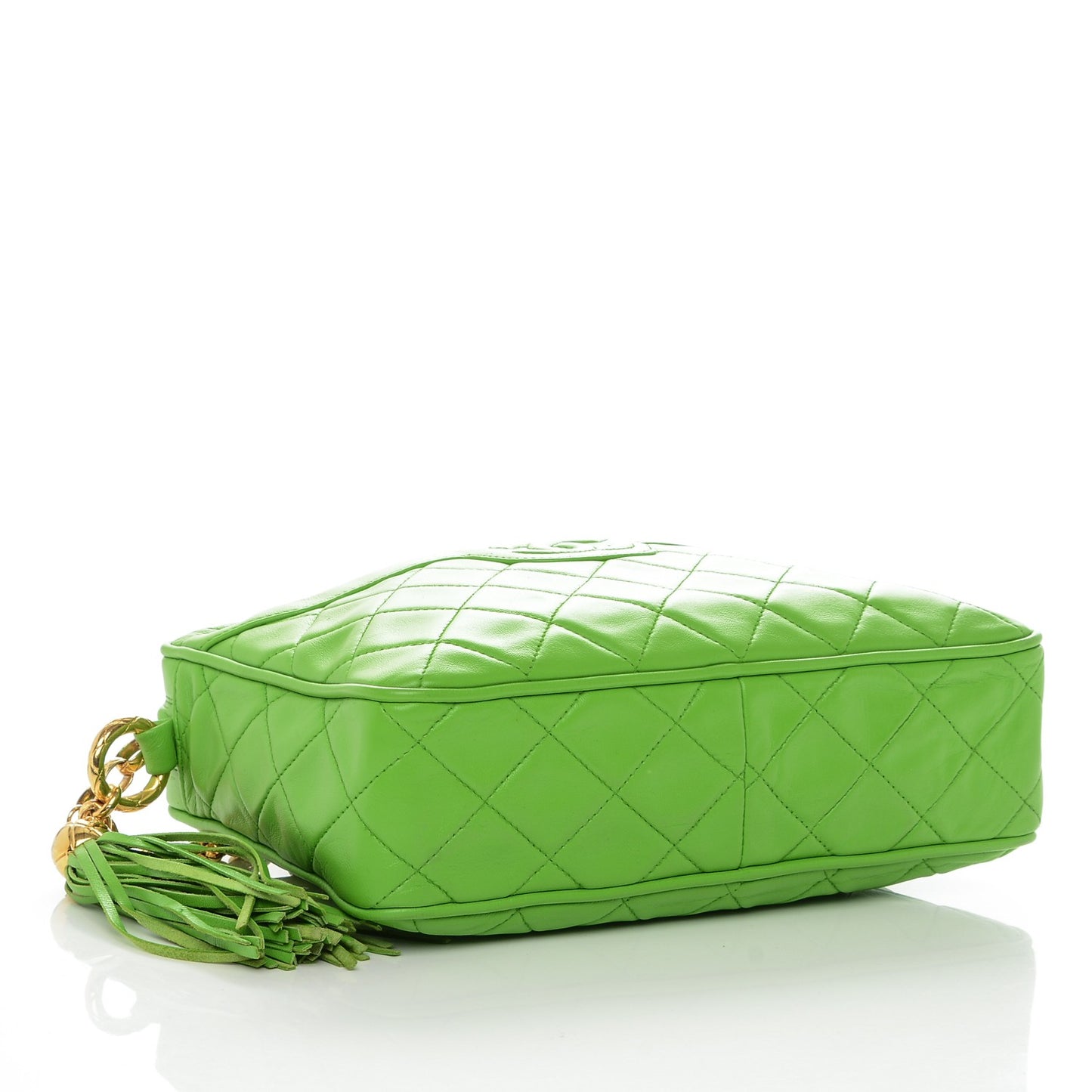 Lambskin Quilted Tassel Camera Case Green