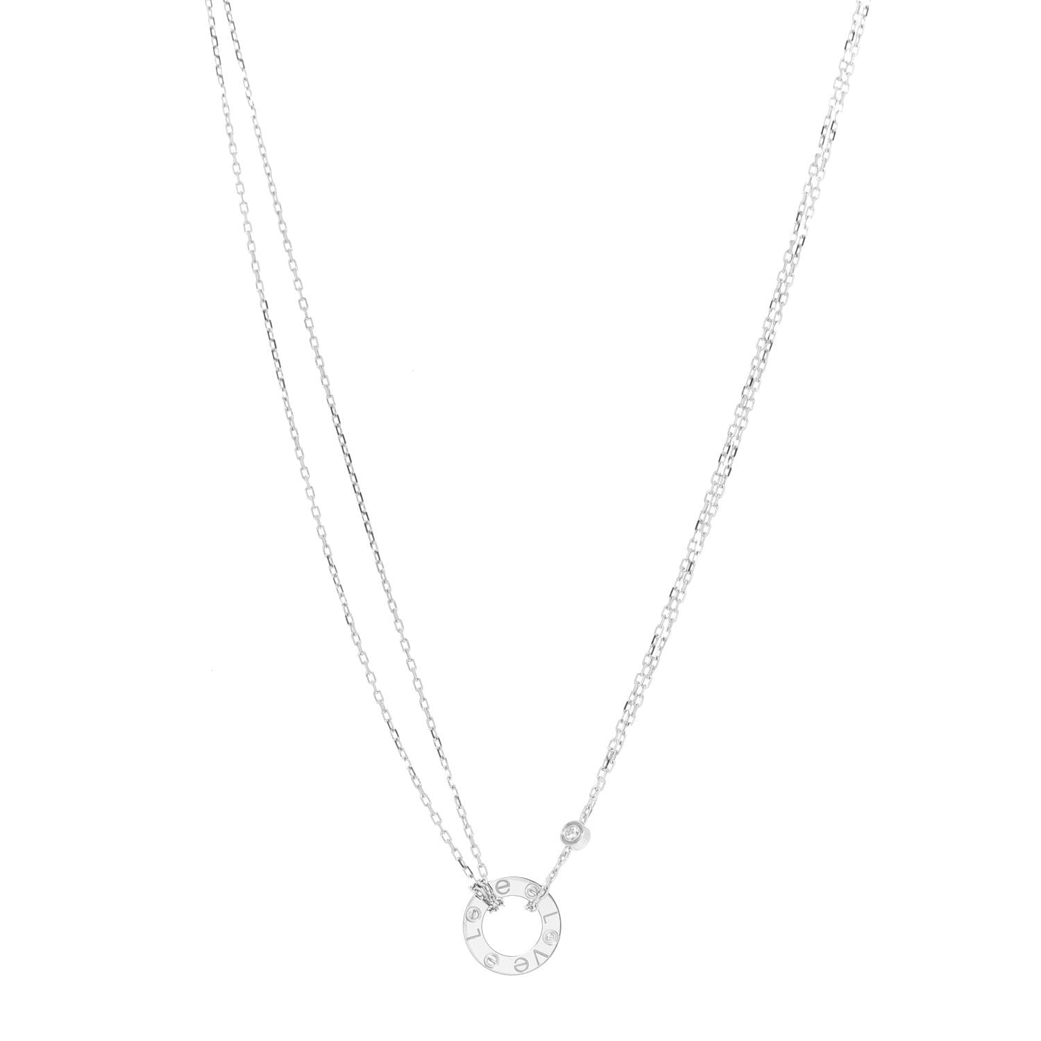 Cartier 18K White Gold 2 Diamond LOVE Necklace 1 of 6
