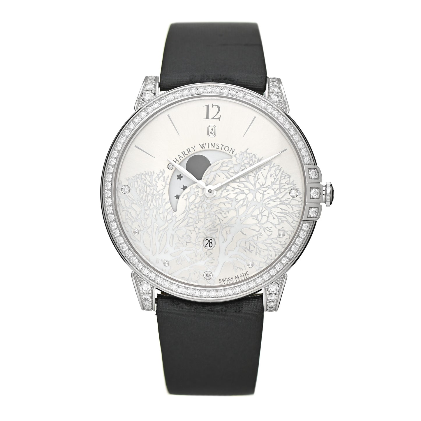 18K White Gold Satin Diamond Bezel 39mm Sunray Midnight Quartz Watch