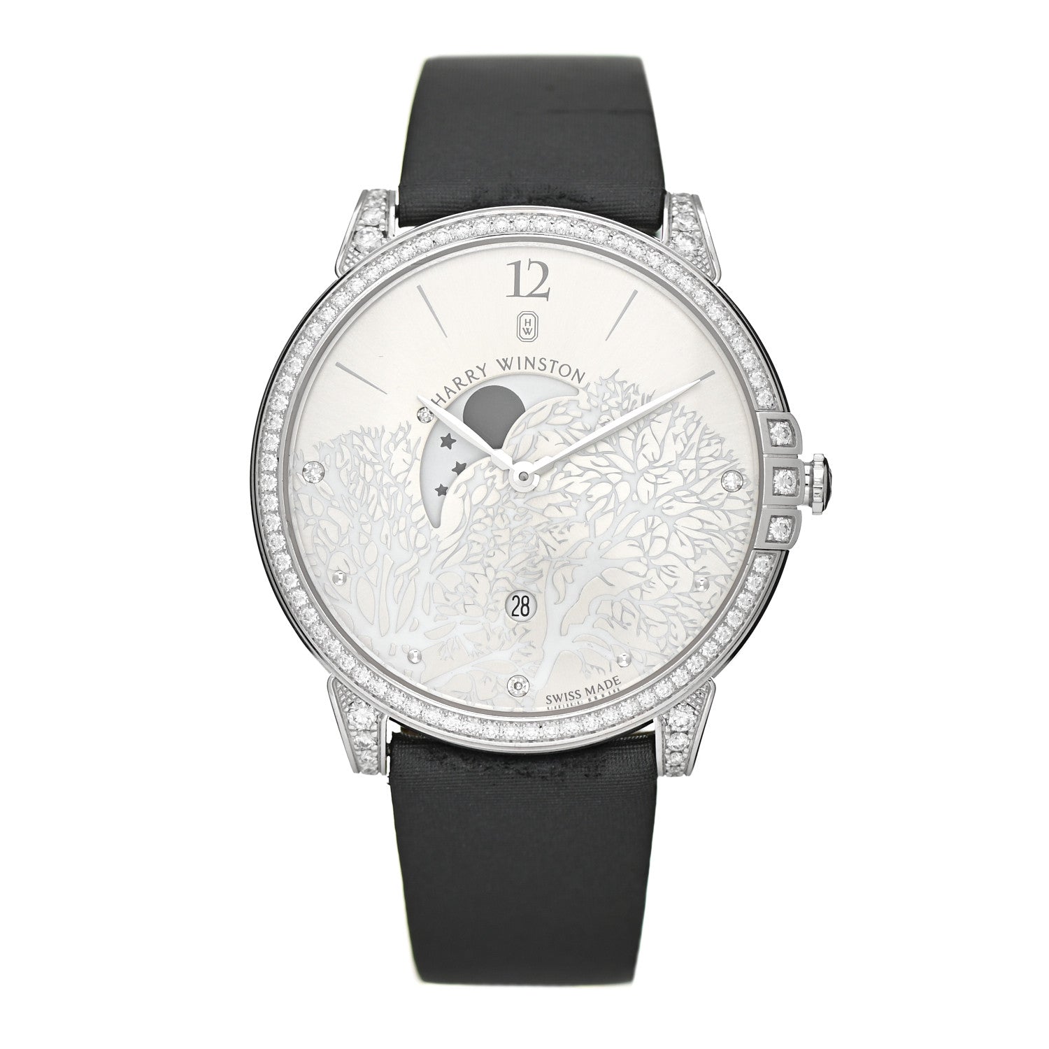 Harry Winston 18K White Gold Satin Diamond Bezel 39mm Sunray Midnight Quartz Watch 1 of 5