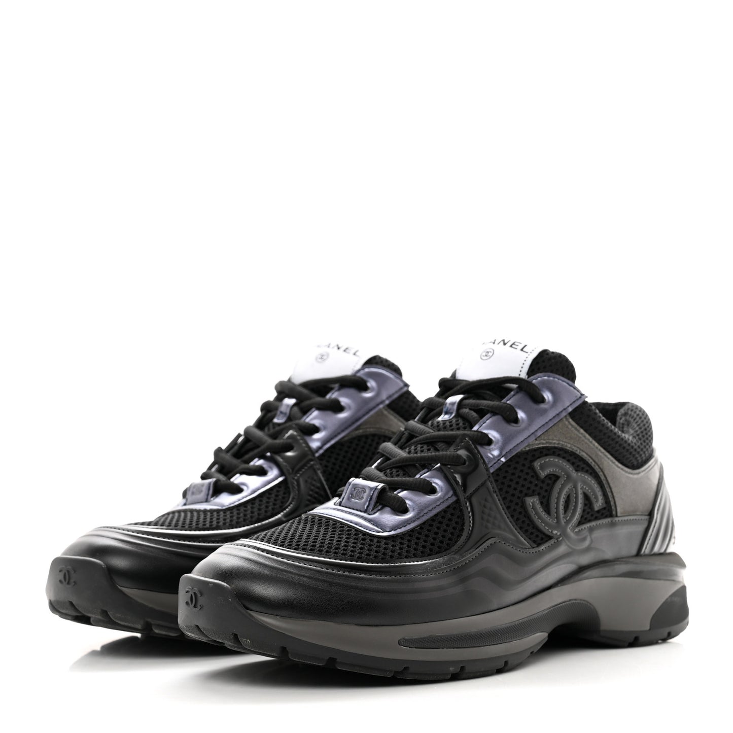 Fabric Laminated Calfskin Stretch CC Womens Sneakers 41 Black