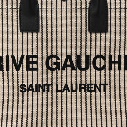 Saint Laurent Embroidered Cotton Linen Rive Gauche Noe Tote Natural Black 8 of 10