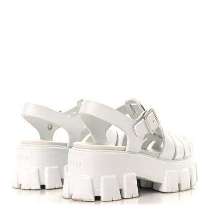 Prada Foam Rubber Triangle Logo Monolith 55mm Cage Sandals 35 White 5 of 10