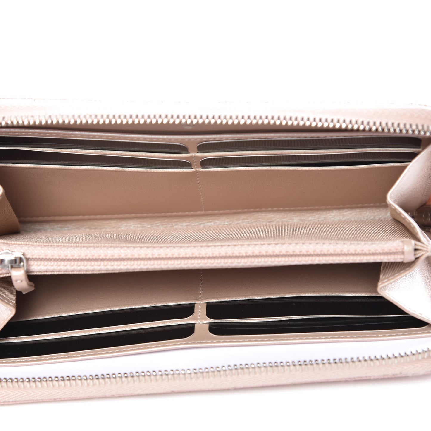 Metallic Caviar Chevron Quilted Small Zip Around Wallet Light Gold