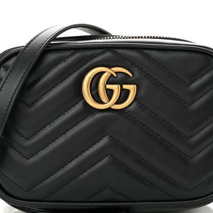 Gucci Calfskin Matelasse Mini GG Marmont Chain Shoulder Bag Black 8 of 10