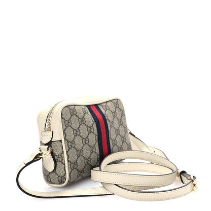 Gucci GG Supreme Monogram Textured Calfskin Web Mini Ophidia Shoulder Bag Beige Ebony Mystic White 3 of 13