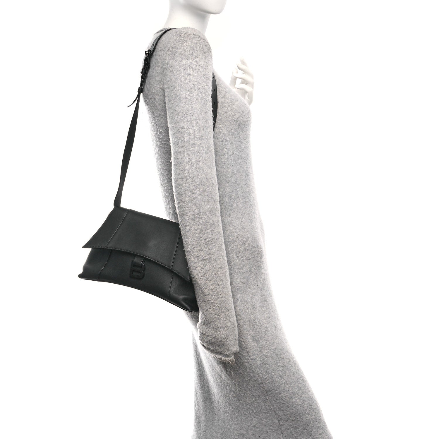 Balenciaga Semi Shiny Smooth Calfskin Monochrome Small Downtown Shoulder Bag Black 2 of 15