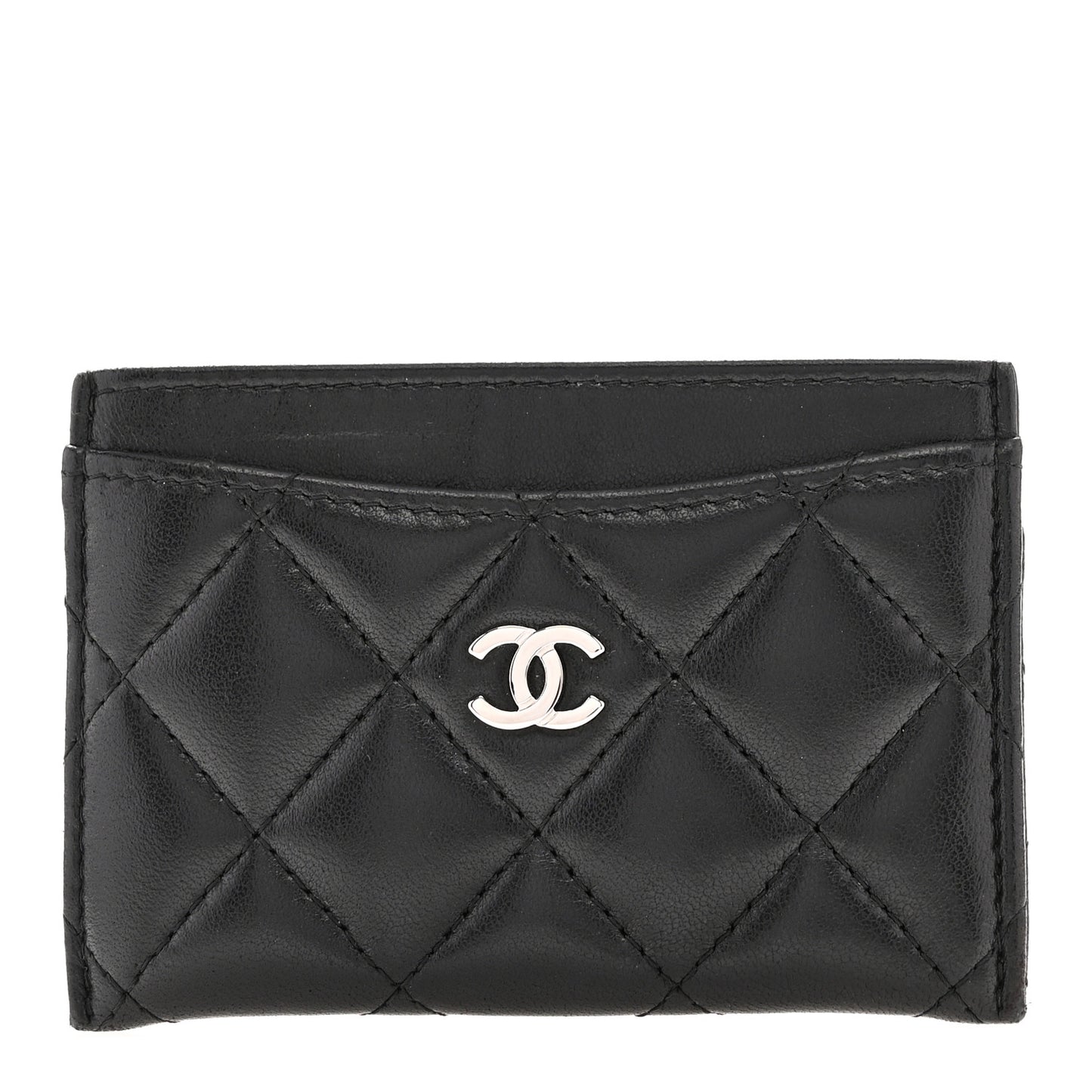 Lambskin Quilted Card Holder Black