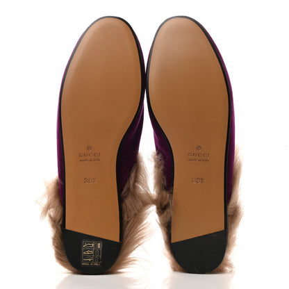 Gucci Velvet Fur Womens Princetown Slippers 36.5 Fucsia Violet Cyclamen Natural 5 of 8