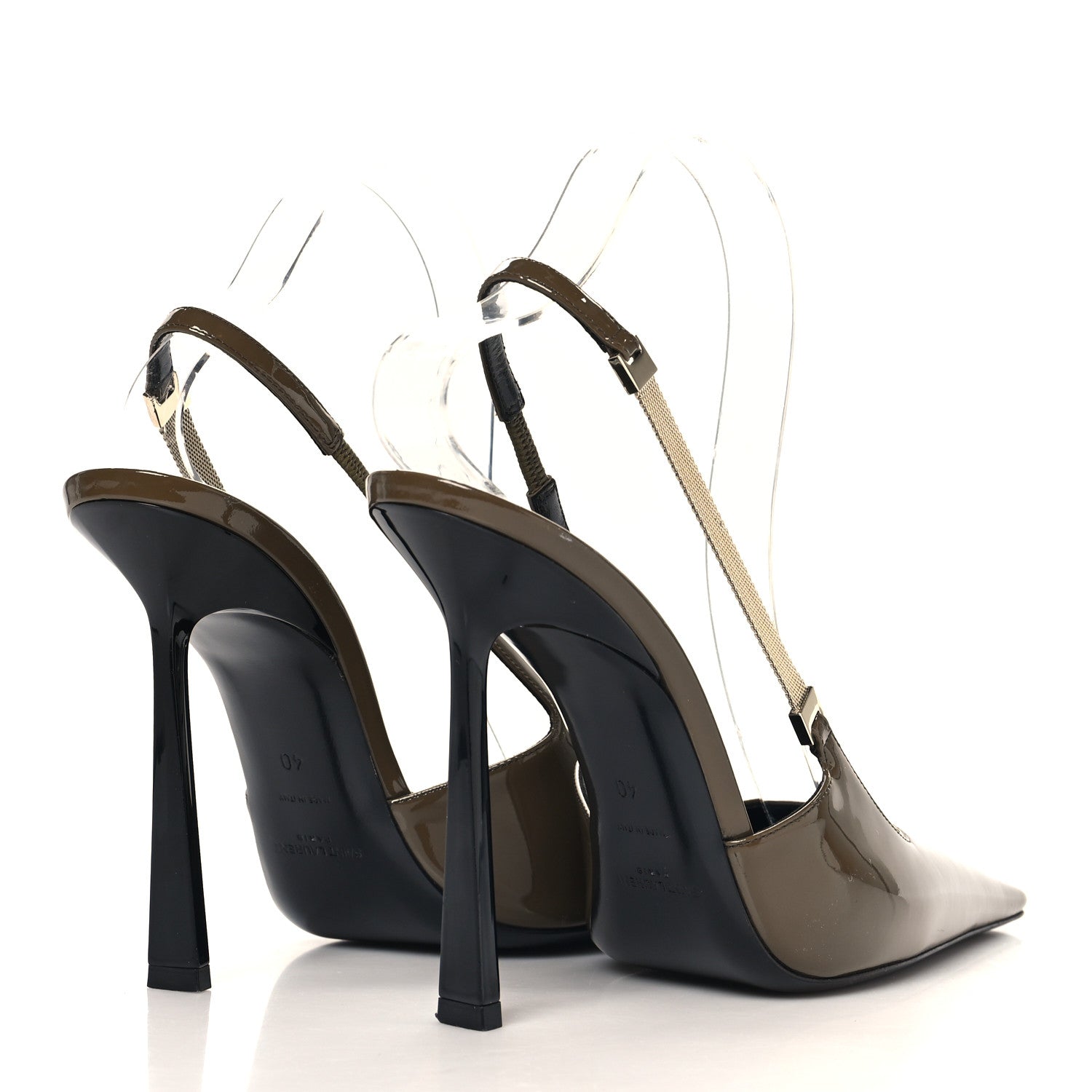 Saint Laurent Patent Calfskin Blake 110 Slingback Pumps 40 Amber Green 5 of 8