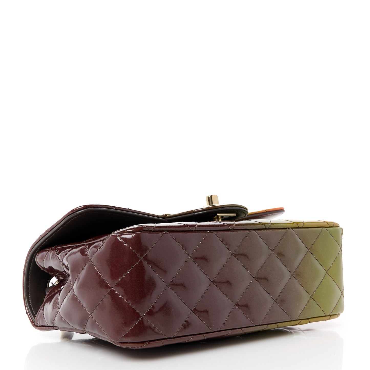 Shaded Patent Calfskin Quilted Mini Rectangular Flap Green Orange Dark Brown