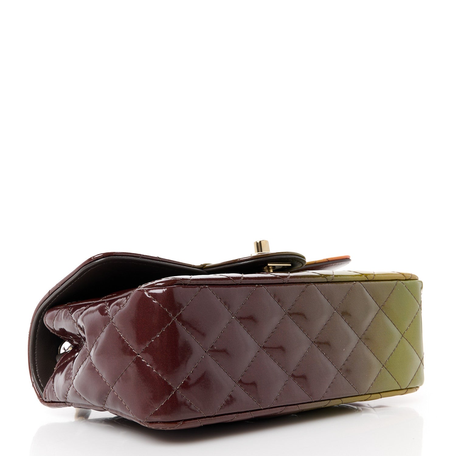 Chanel Shaded Patent Calfskin Quilted Mini Rectangular Flap Green Orange Dark Brown 4 of 11