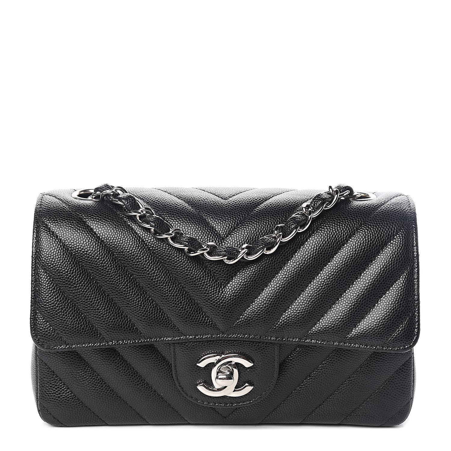 Chanel Caviar Chevron Quilted Mini Rectangular Flap Black 1 of 12