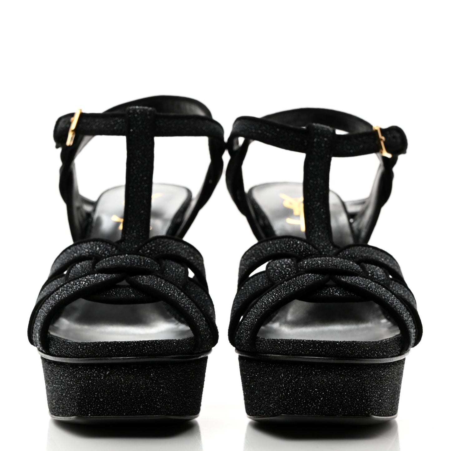 Glitter Effect Calfskin Tribute 75 Platform Sandals 35 Black