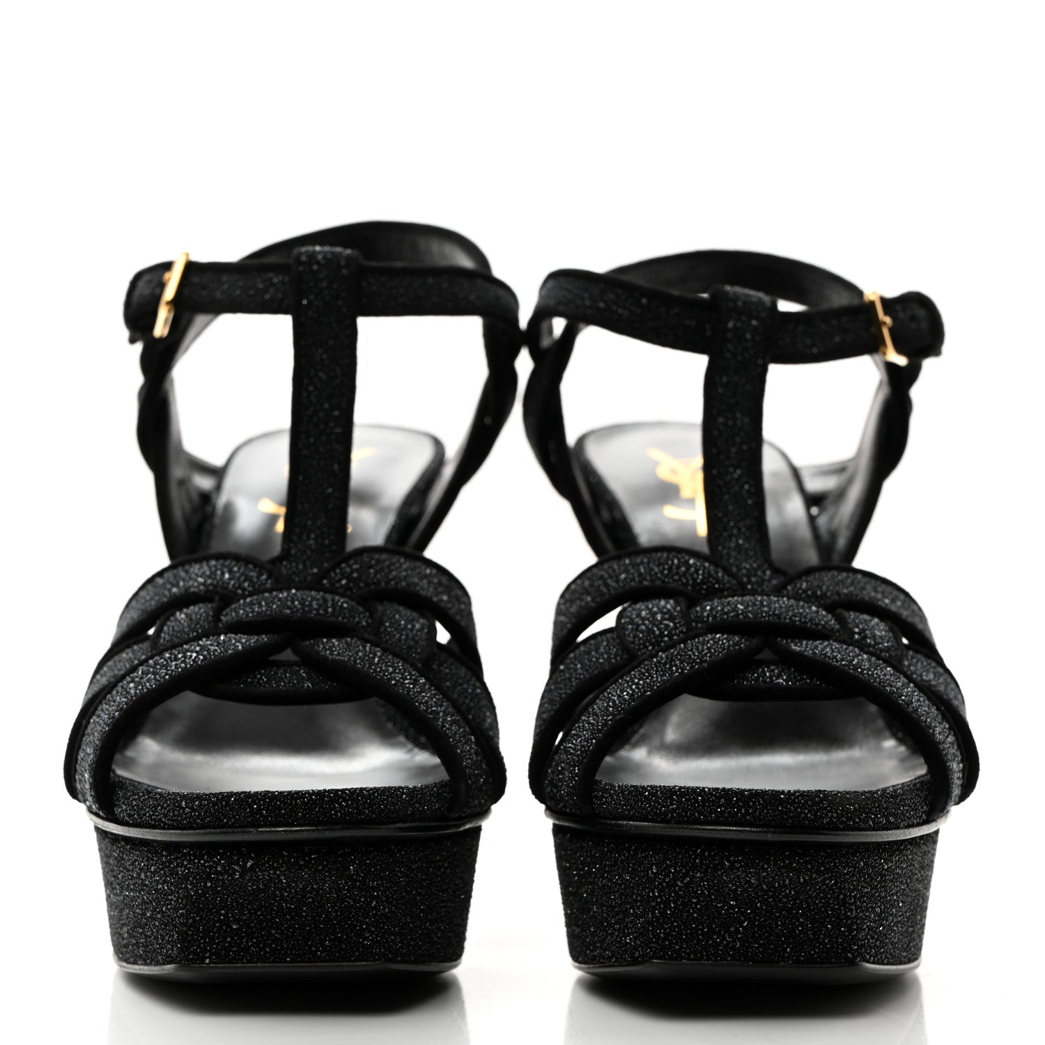 Saint Laurent Glitter Effect Calfskin Tribute 75 Platform Sandals 35 Black 2 of 10