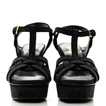Saint Laurent Glitter Effect Calfskin Tribute 75 Platform Sandals 35 Black 2 of 10
