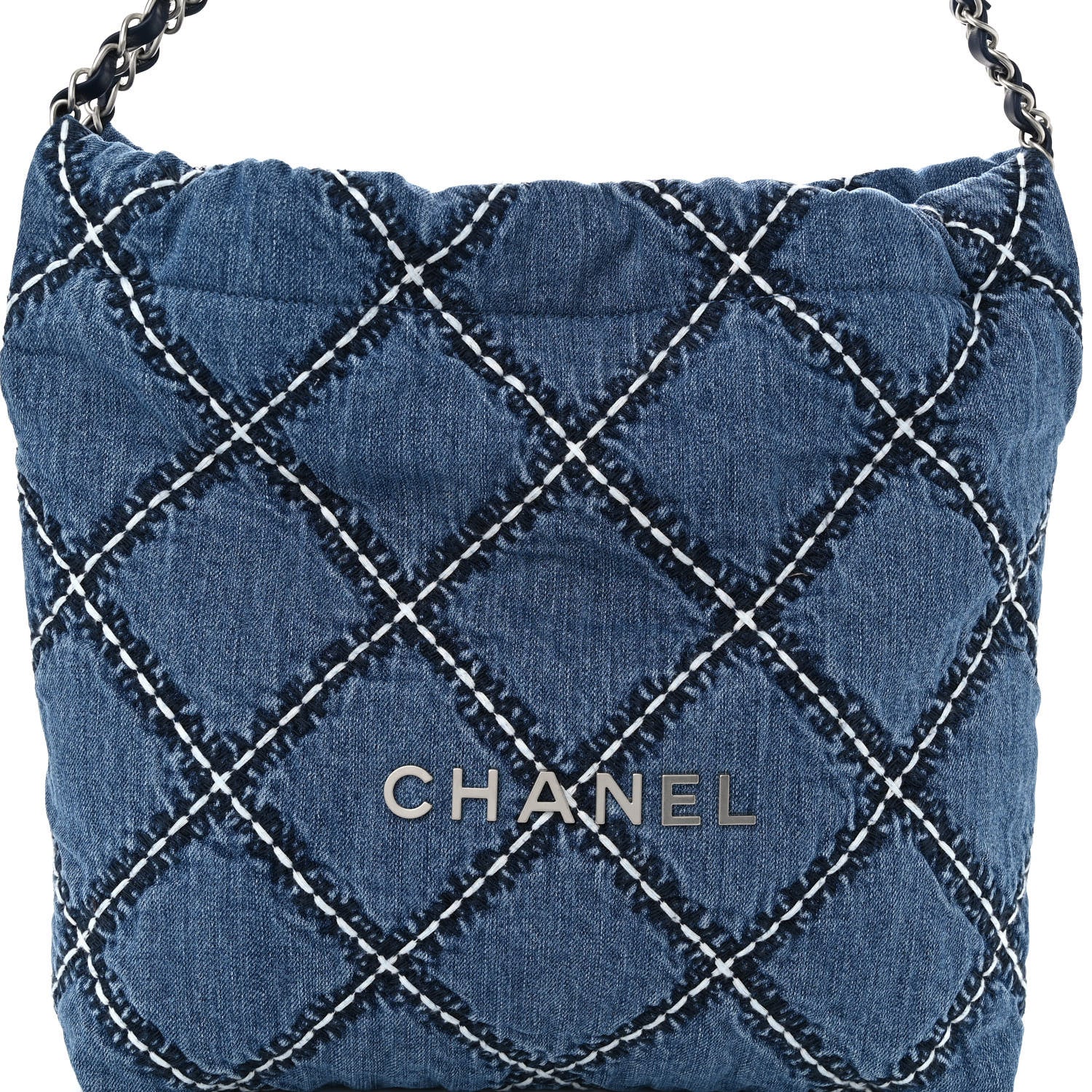 Chanel Denim Quilted Stitched Small Chanel 22 Blue 9 of 11