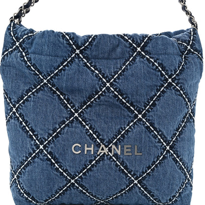 Chanel Denim Quilted Stitched Small Chanel 22 Blue 9 of 11