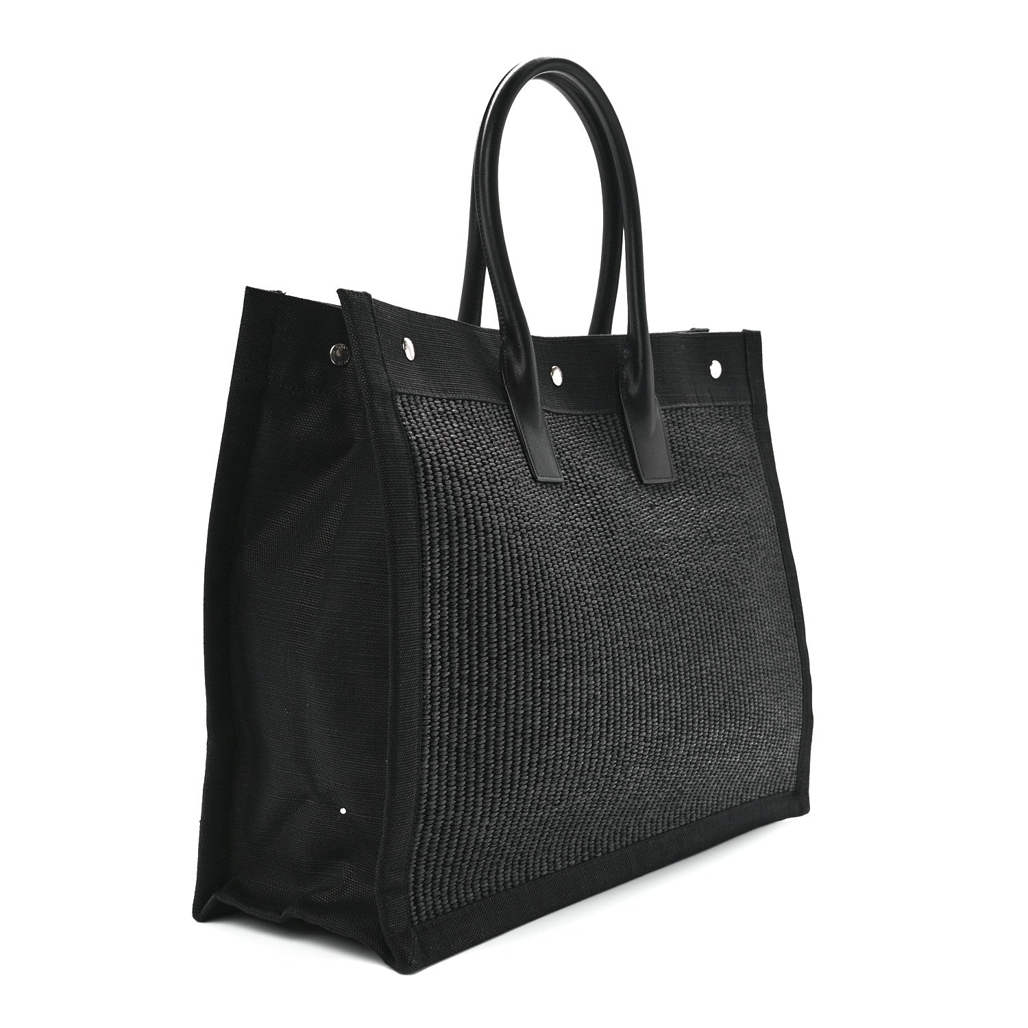 Saint Laurent Raffia Linen Calfskin Rive Gauche Tote Black 3 of 11