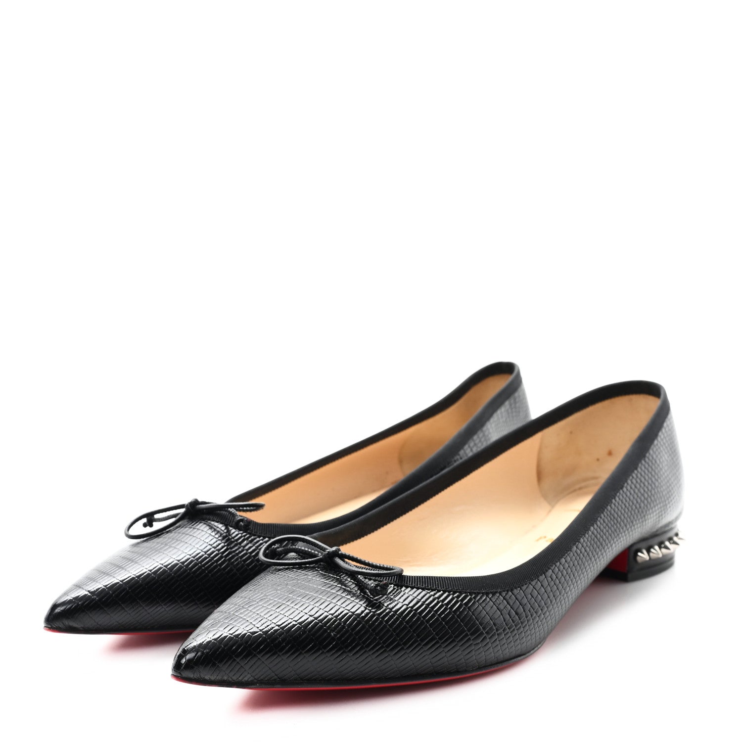 Christian Louboutin Calfskin Zarli Nappa Grosgrain Spiked Hall Flats 41 Black 4 of 9